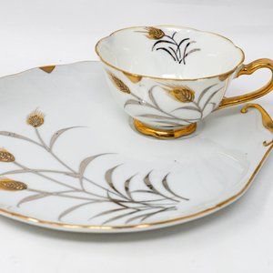 Oakwood mid-century breakfast set: cup and saucer plate, made in Japan